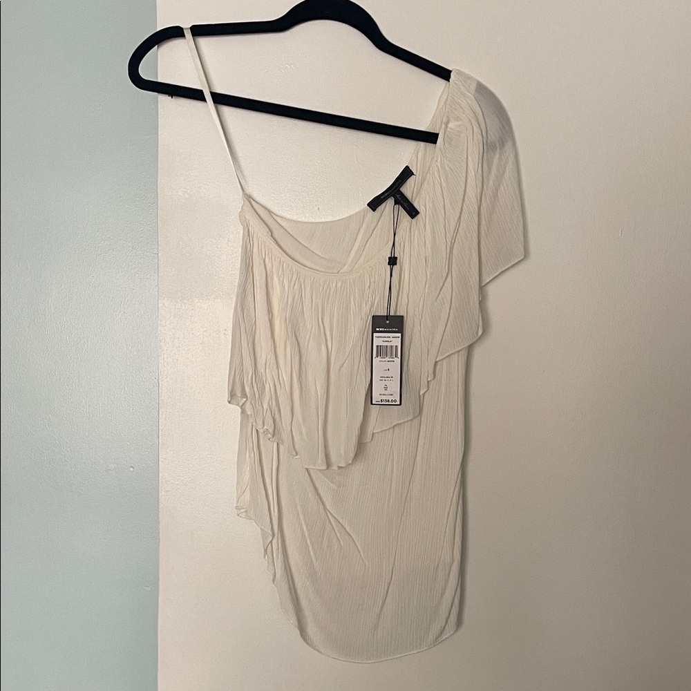 BCBGMaxAzria Cream One-Shoulder Blouse